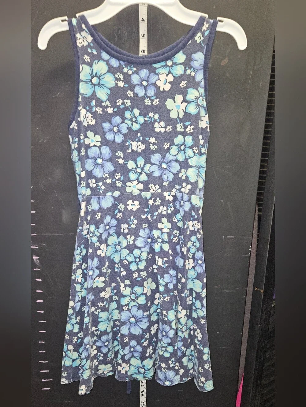 Justice Navy Blue Floral Tank Dress with Light Blue Blooms